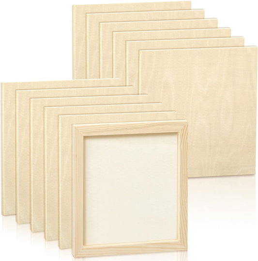 Kathfly 12 Pcs 8 x 8'' Wood Panel Boards, Unfinished Wood Canvas Panels for Painting Crafts DIY Drawing Pouring Art Projects
