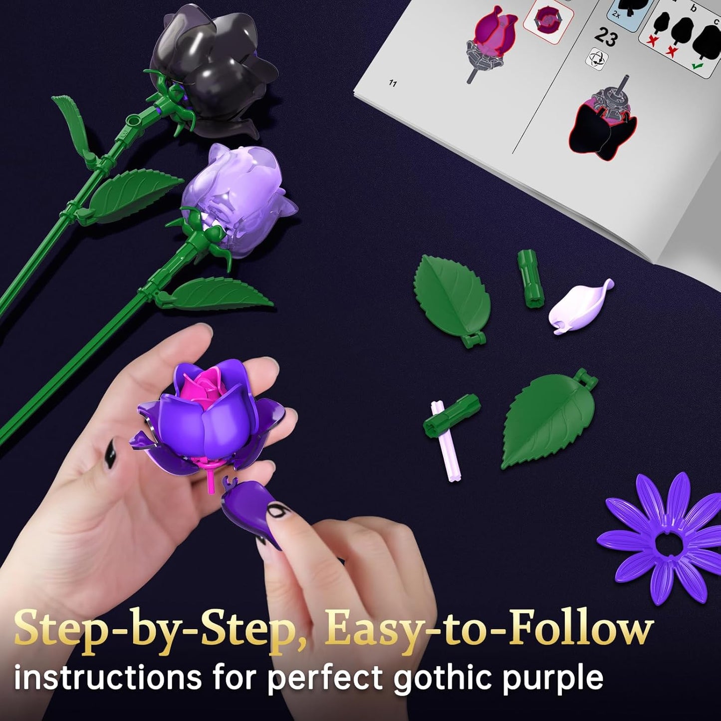 Gothic Rose Bouquet Building Set, Compatible with Lego Flowers, Halloween Botanical Collection for Home Decor, Creative Gifts for Valentine’s Day, Birthday & Teen Girl Gifts