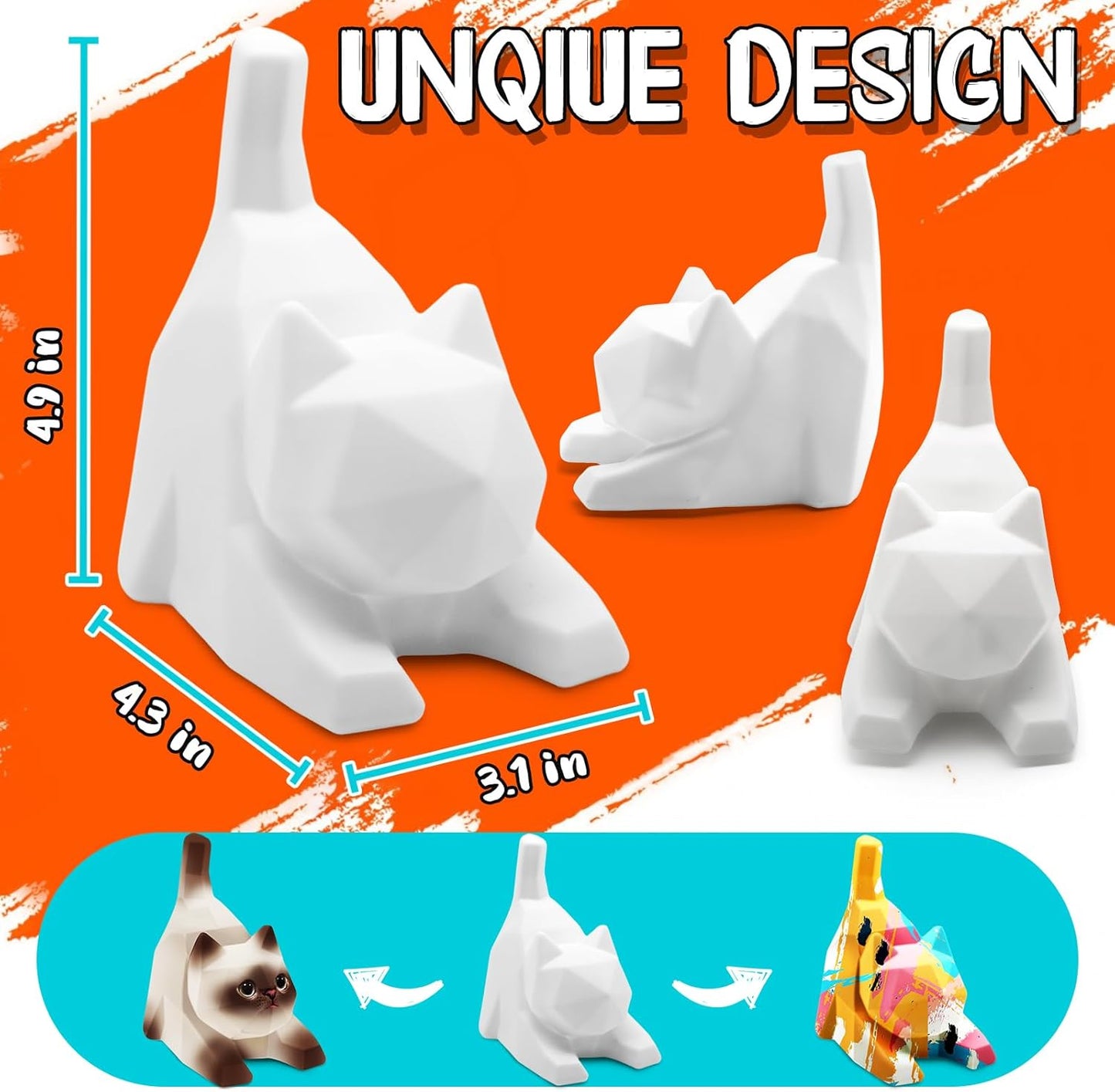 FUNZBO 4.3in Paint Your Own Cat Lamp Kit - Halloweens Arts and Crafts Supplies Painting Set for Kids Teens, DIY Night Light Toy for Toddlers Girls Boys Age 3 4 5 6 7 8 9 10 11 12 13 +