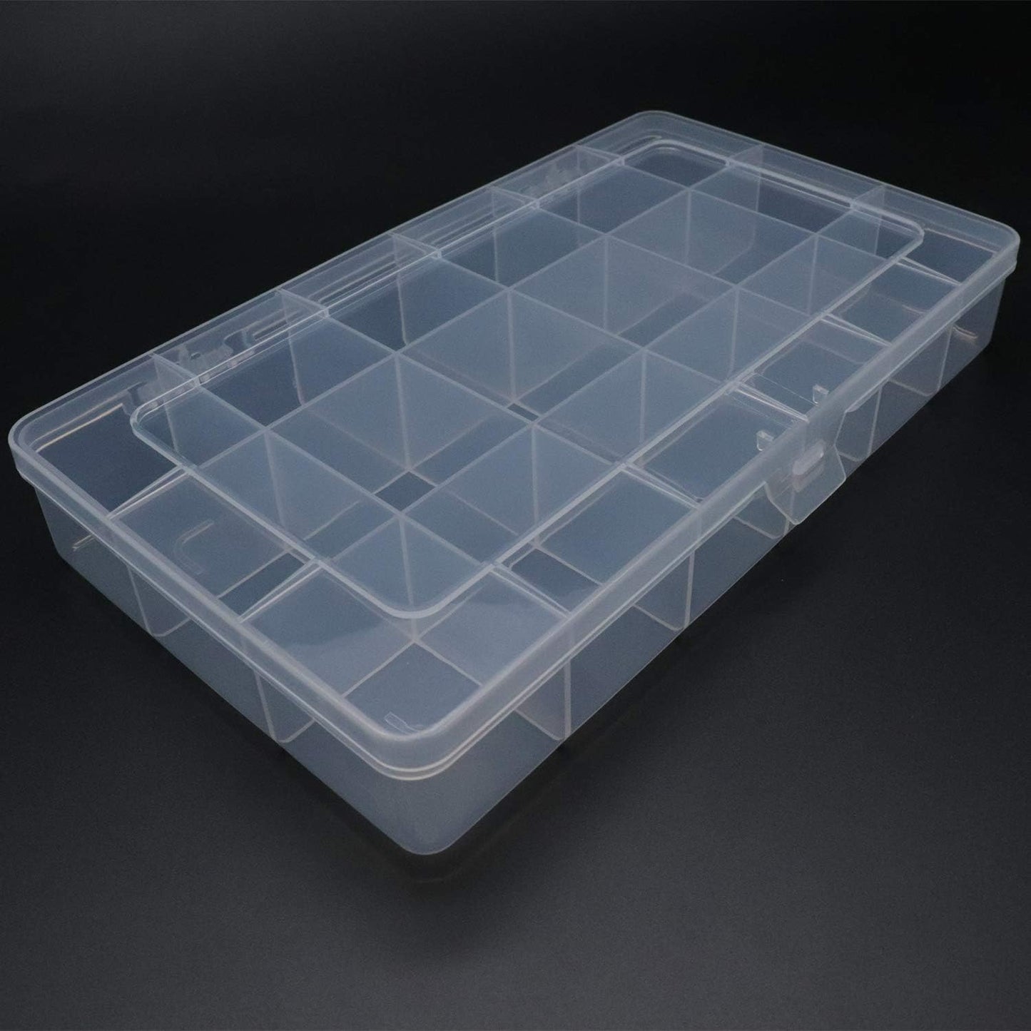 Xiaoyztan Clear Plastic Organizer, 18 Fixed Grids, Jewelry Box Bead Storage Container for Small Parts, Fishing Tackle, DIY Crafts, and Earrings, Overall 8 x 4.7 x 1.3 Inch, 2Pcs