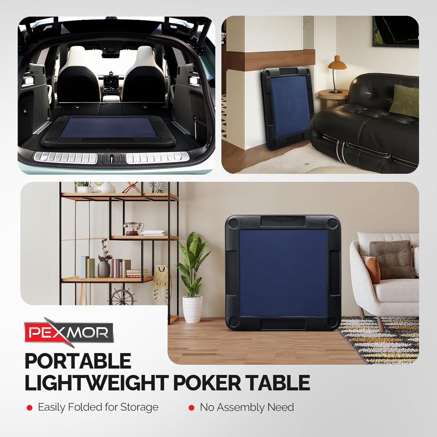 PEXMOR 35" Foldable Mahjong Table, 4 Player Card Game Table w/Cup Holders & Chip Grooves, Portable Folding Poker Domino Board Game Table for Blackjack, Texas Hold'em, Jigsaw Puzzles Game (Blue, 35")