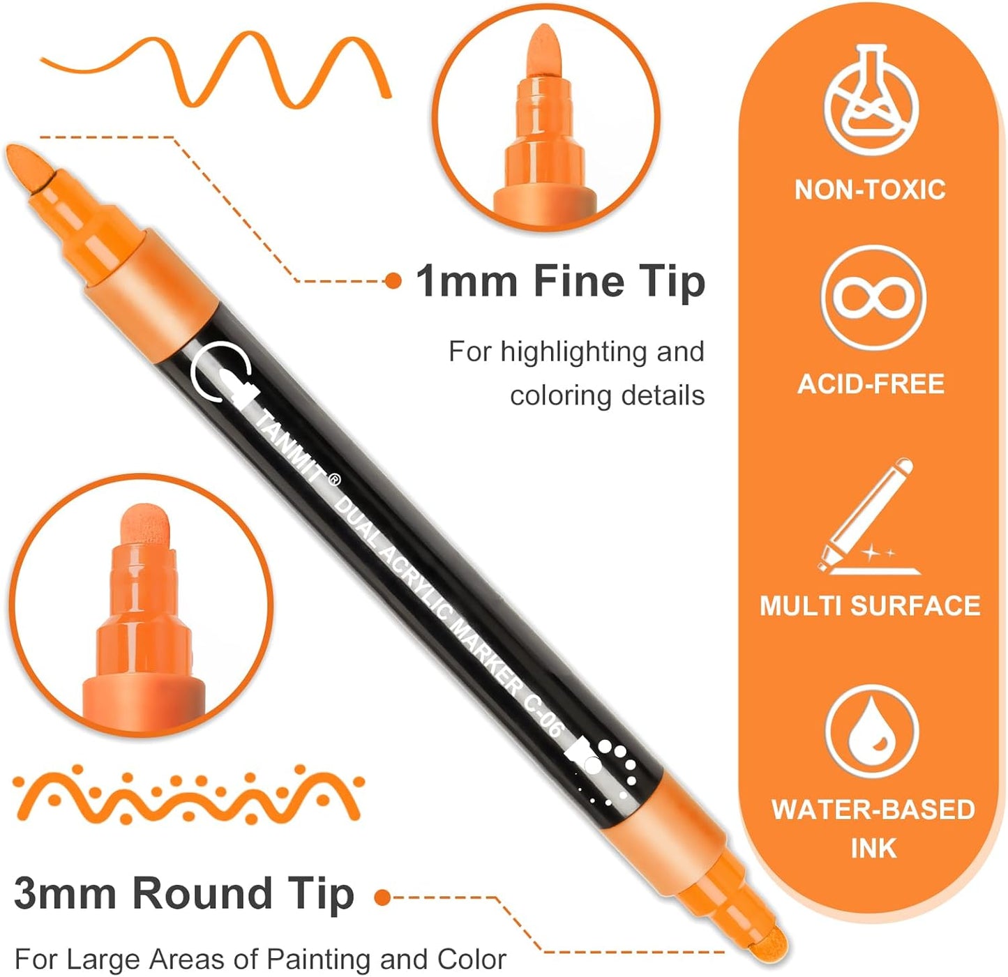 Acrylic Paint Pens Markers, 24 Colors Dual Tip Acrylic Paint Pens for Rock Painting, Wood, Canvas, Stone, Glass, Ceramic Surfaces, DIY Crafts Making Art Supplies (Round Tip and Fine Tip)