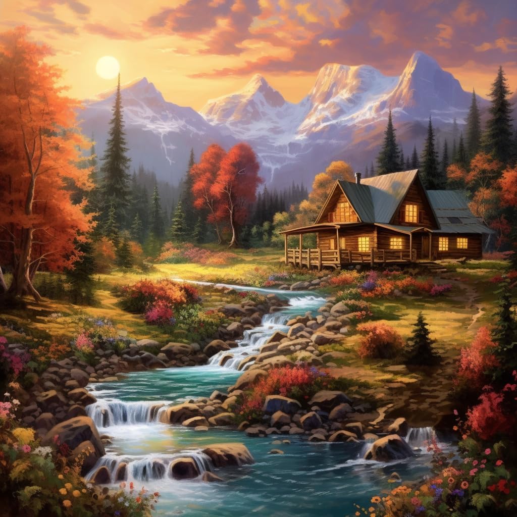 14CT Counted Cross Stitch Kits for Adults Mountain Flowers Advanced Stamped Cross Stitch Kits for Adults (Mountain 6)