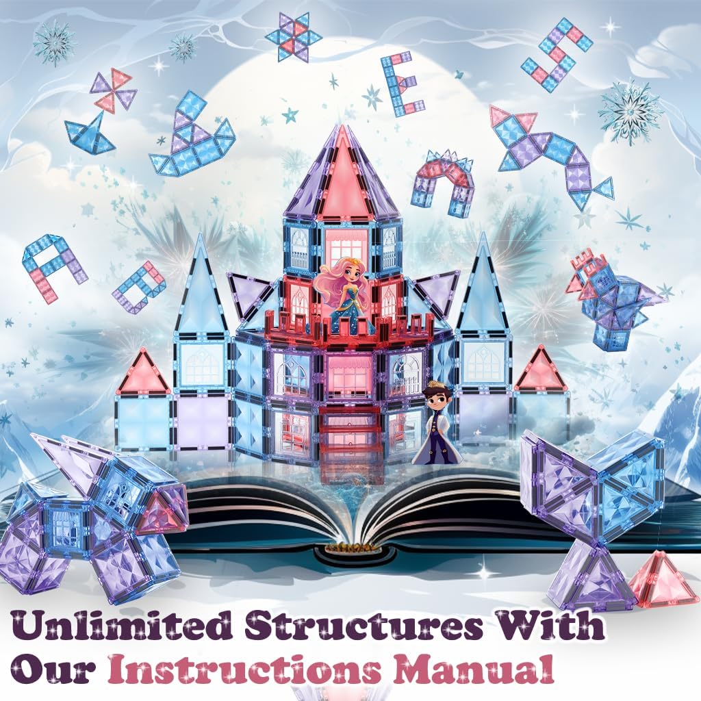 Frozen Magnetic Tiles 3 Year Old Girl Gifts 5 Year Old 4 Year Old Girl Birthday Gifts Princess Toys Magnet Tiles Building Blocks Castle Age 3 4 5 6 7 8