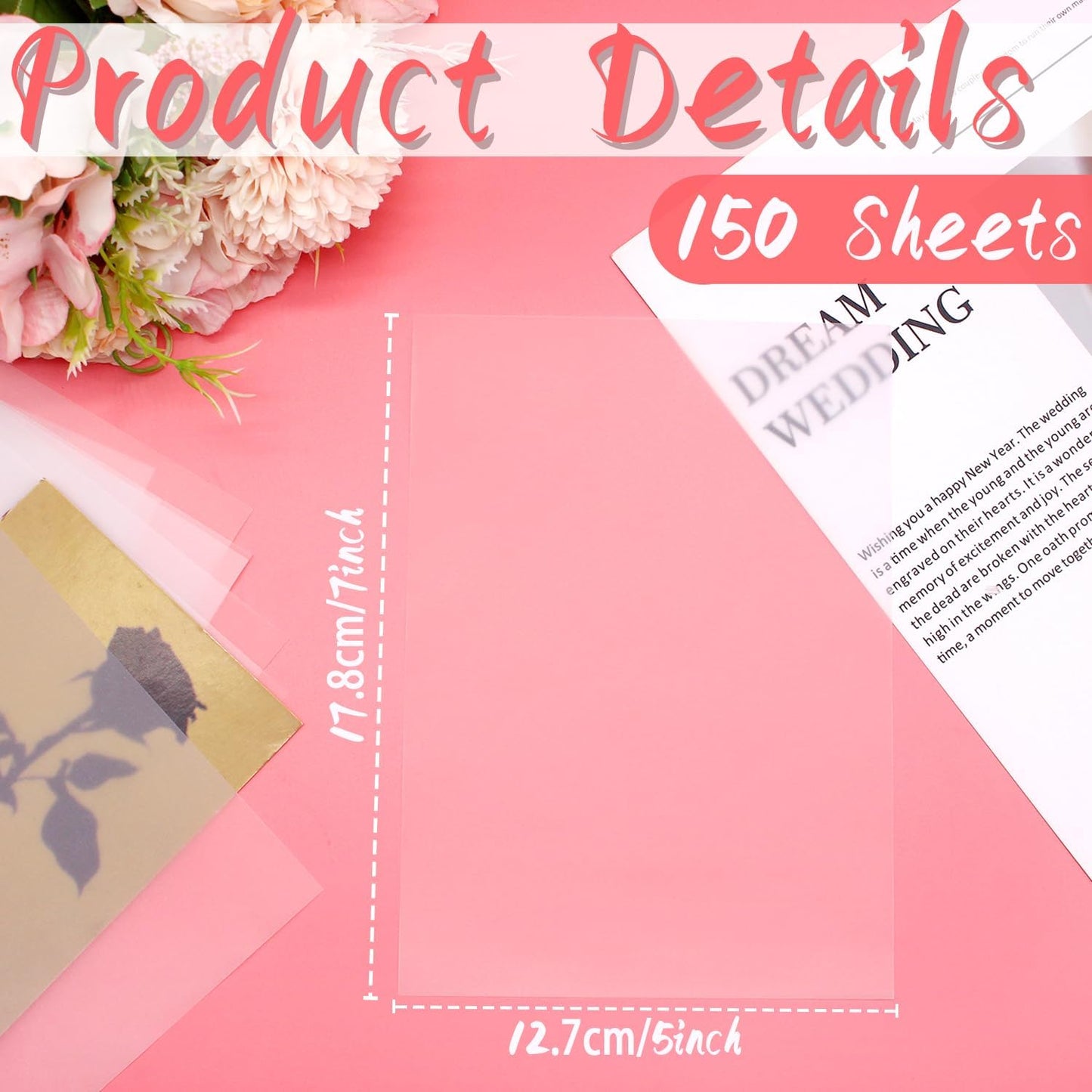 Benvo Vellum Paper Sheets 150-Pack, Printable & Traceable for Elegant Wedding Invitations, Photo Overlays, DIY Party Invites & Crafts Drawing(Translucent, 5 x 7 Inch)