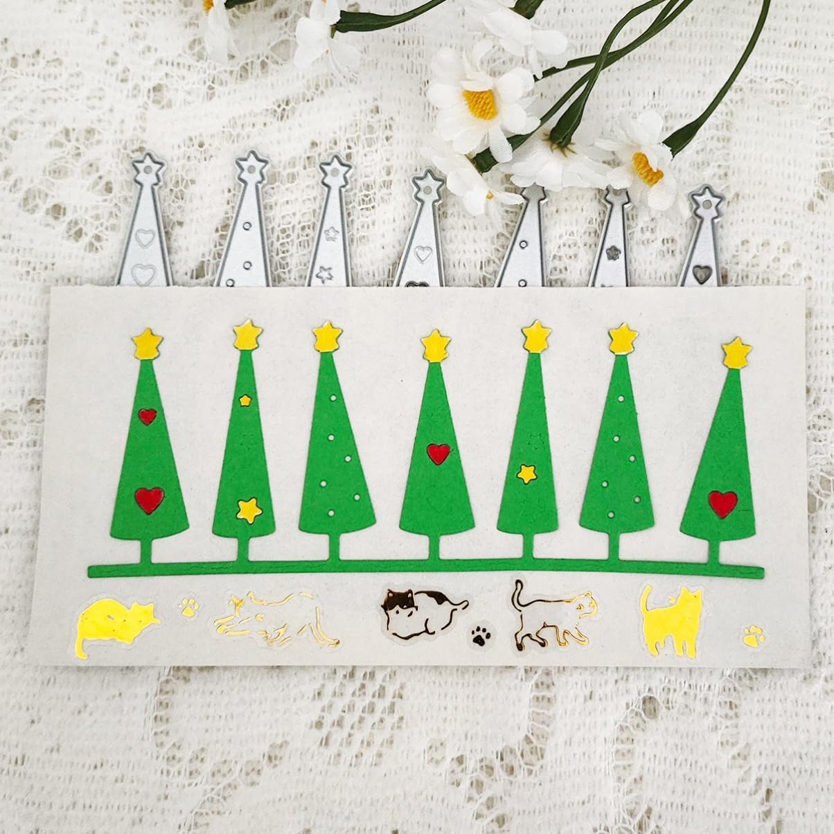 Mvchifay Cutting Dies Happy Birthday Metal Stencils Scrapbooking Tool DIY Emboss Paper Card Making (Christmas Trees-12.4x4.8cm)