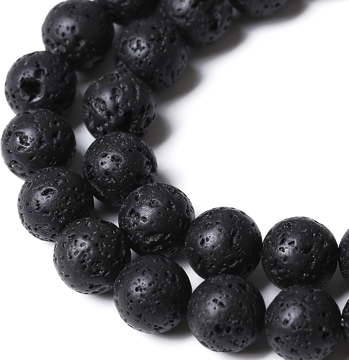 6MM 120pcs Natural Stone Beads Black Volcanic Lava Gemstone Round Loose Beads for Jewelry Making Bracelet 2 Strands 32"
