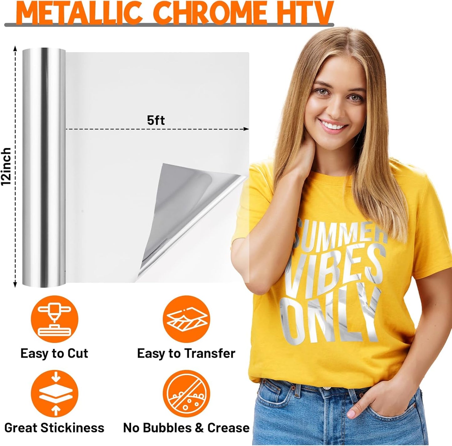 TECKWRAP HTV Heat Transfer Vinyl - 12" x 5ft Silver HTV Iron on Vinyl for t-Shirts Easy to Cut & Weed for All Cutter Machine & Heat Press Machine