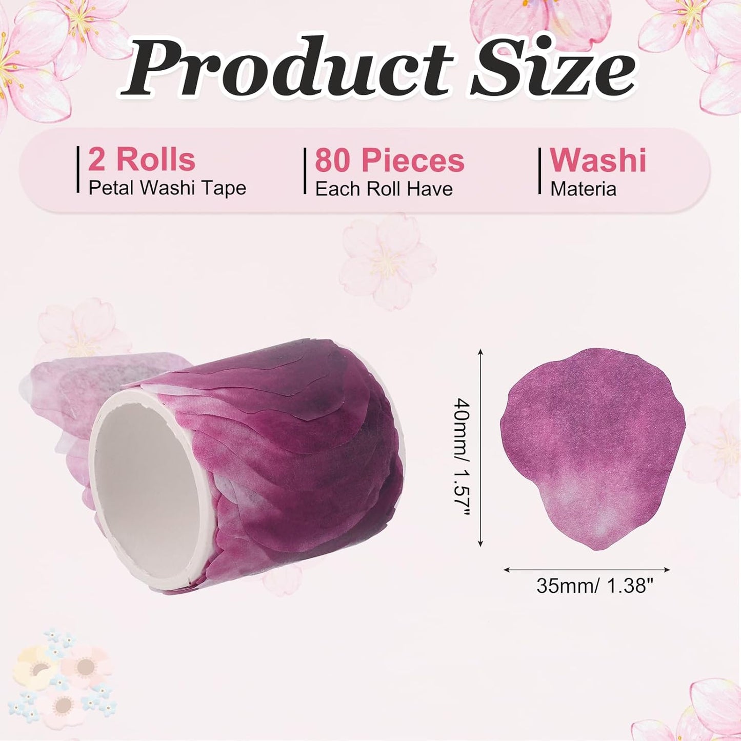 uxcell 2 Rolls Petal Washi Tape, 80 Pieces Floral Decorative Tape Colored Masking Tapes Crafting Supplies for DIY Crafts, Gift Wrapping, Scrapbook, Party Decorations, Large Purple