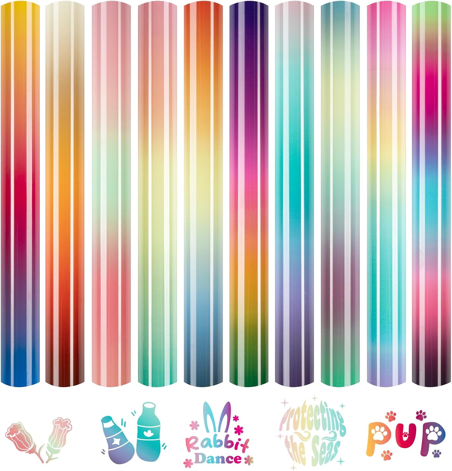 HTVRONT Gradient Heat Transfer Vinyl - 11 Sheets 12'' x 10'' Iron On Vinyl for T-Shirts, Crafts - Multi-Color Ombre HTV Vinyl Easy Cut & Weed
