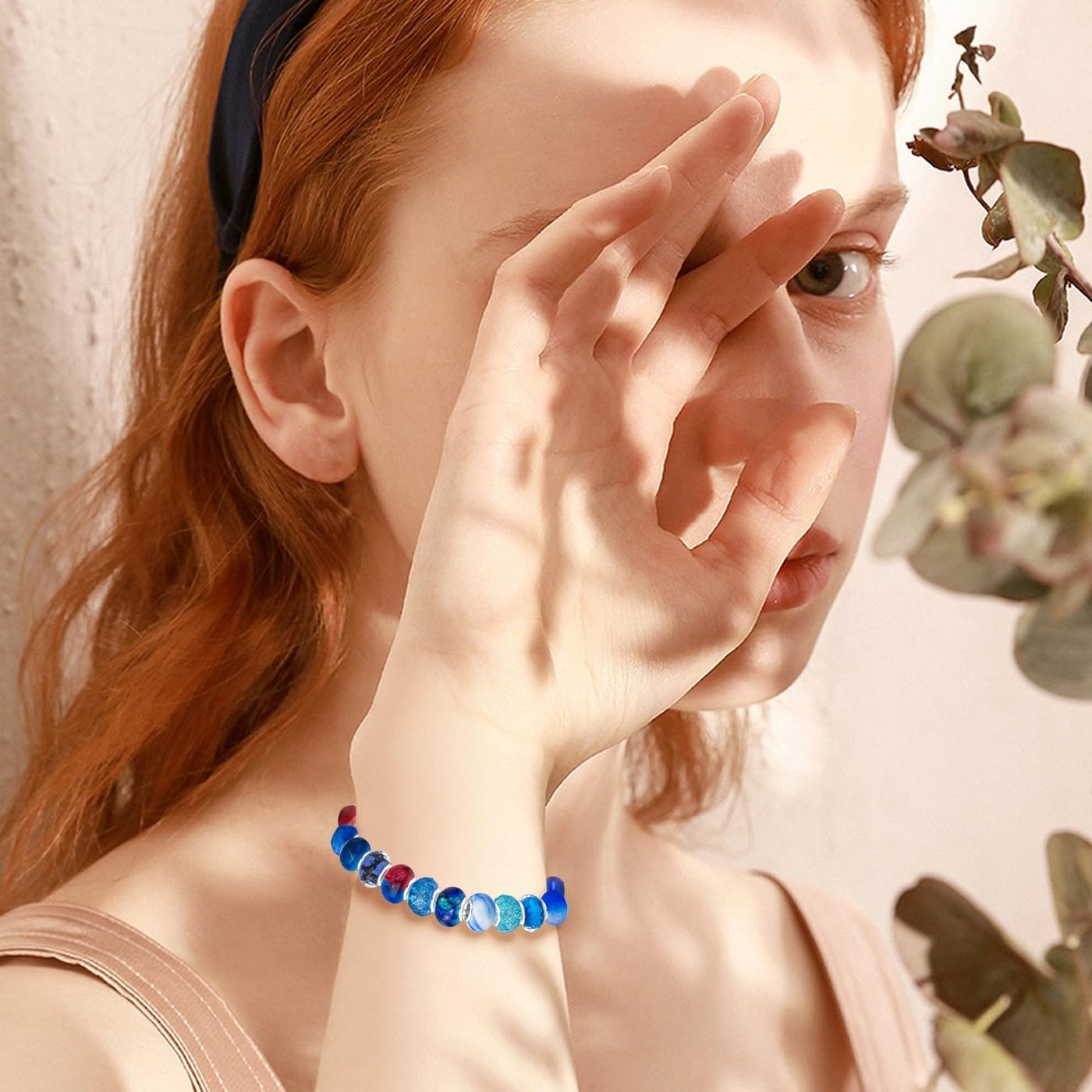 LAIDANLA Blue Mix Large Hole Beads，100pcs 15mm European Large Hole Beads Bulk for Bracelet Pens Jewelry Making Spacer Charms Craft Beads Decoration