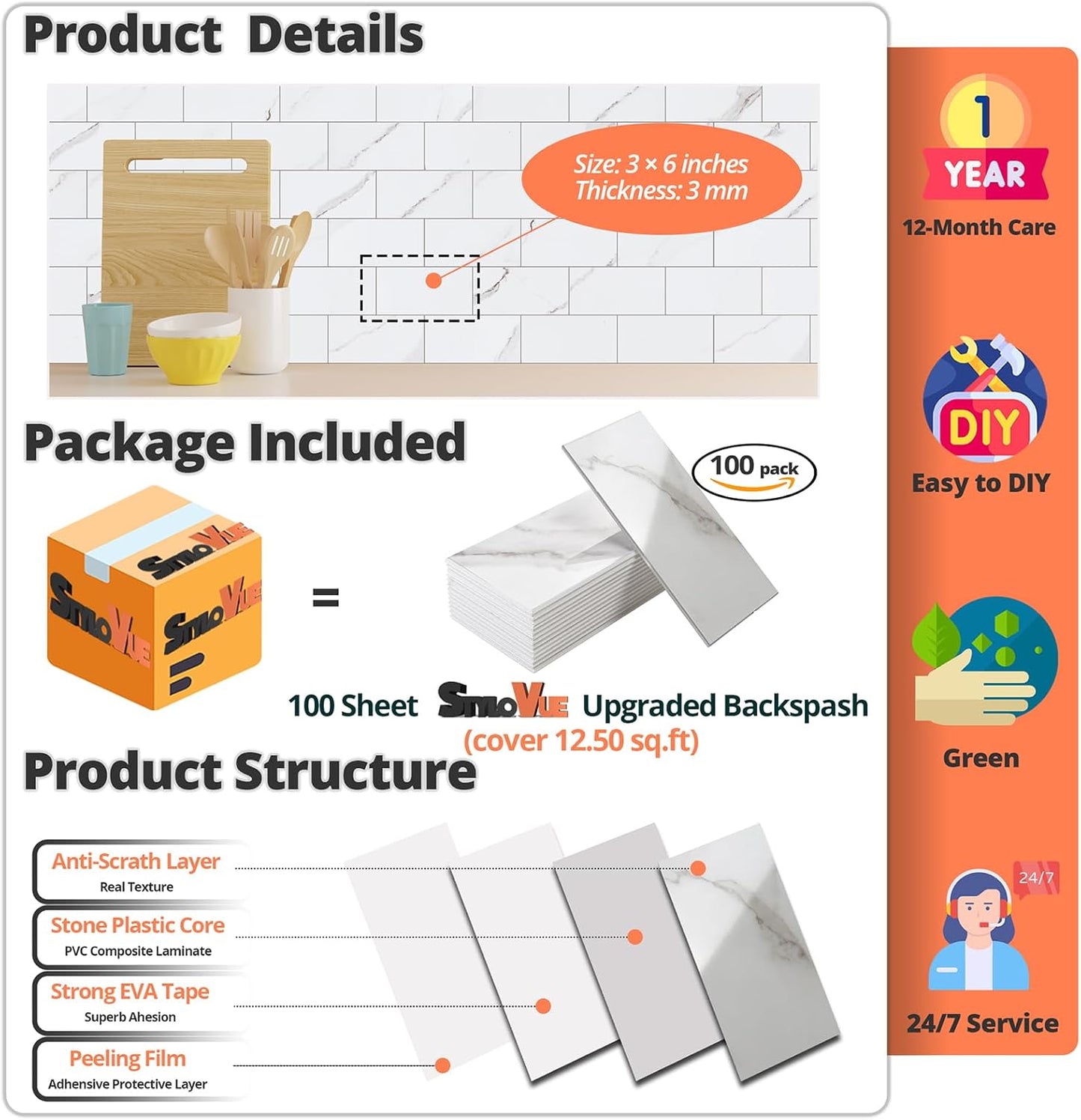 4 Pieces Peel and Stick Backsplash for Kitchen, 3" x 6" PVC Subway Tile 2024 Upgraded Glossy White Marble with White Grout Backsplash Stick on Tile Elevate Kitchen Fireplace RV