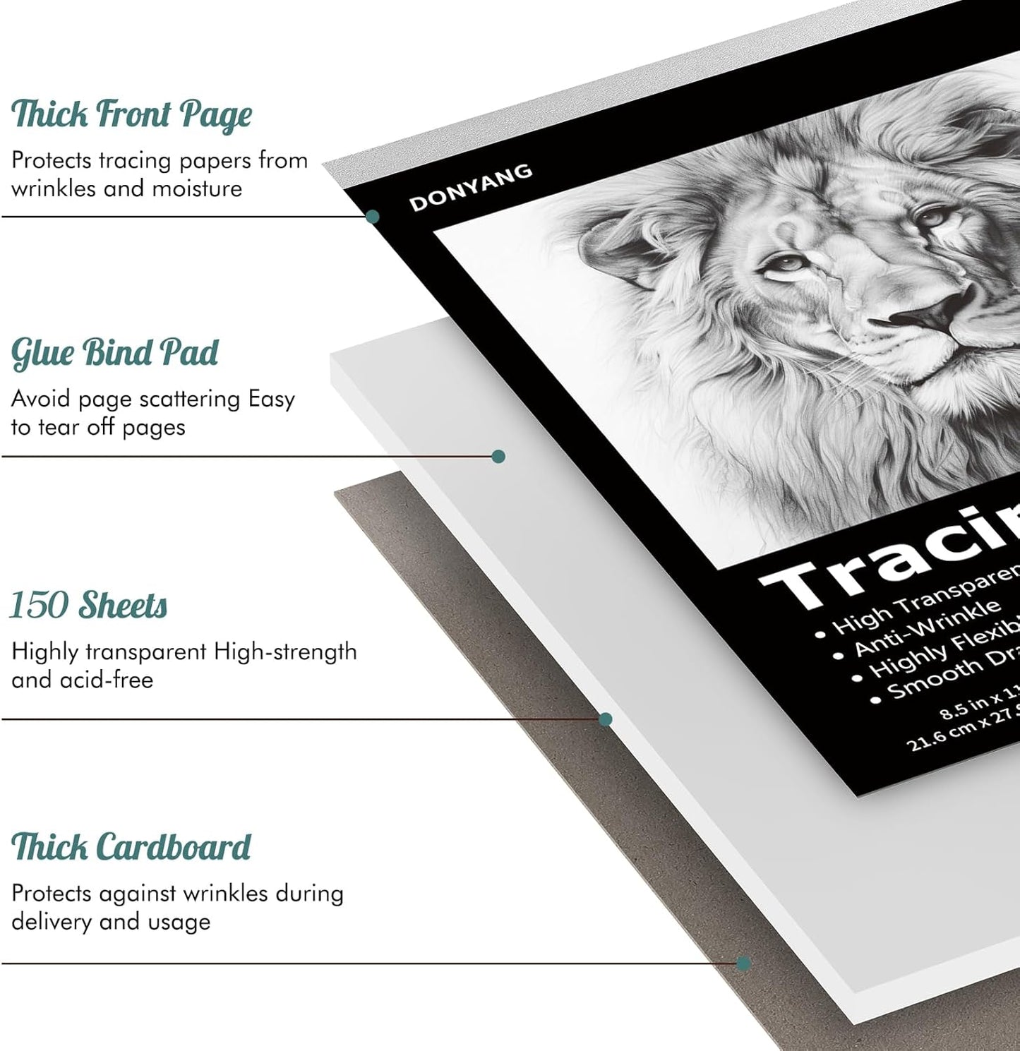 Tracing Paper 8.5x11 inch, 150 Sheets Transparent Vellum Paper for Tracing Pads, Translucent Tracing Paper for Pencil, Marker and Ink - Trace Images, Sketch, Preliminary Drawing, Overlays, Black