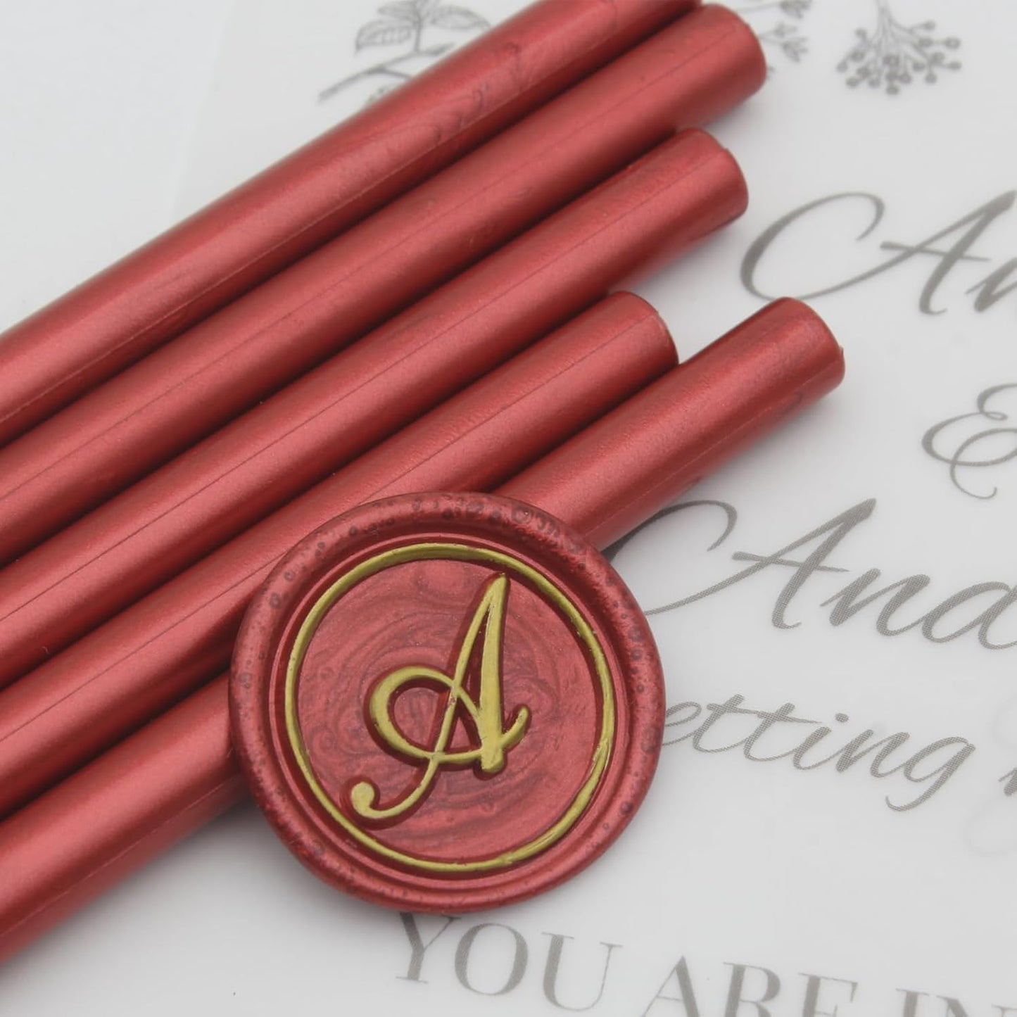 52pcs Wine Red Wax Sealing Sticks, Andotopee Glue Gun Adhesive Seal Sticks for Stamp Seals, Premium Sealing Wax for Envelope Seals Wedding Invitation Craft Adhesive, Great Gift Ideas (Mini Size)