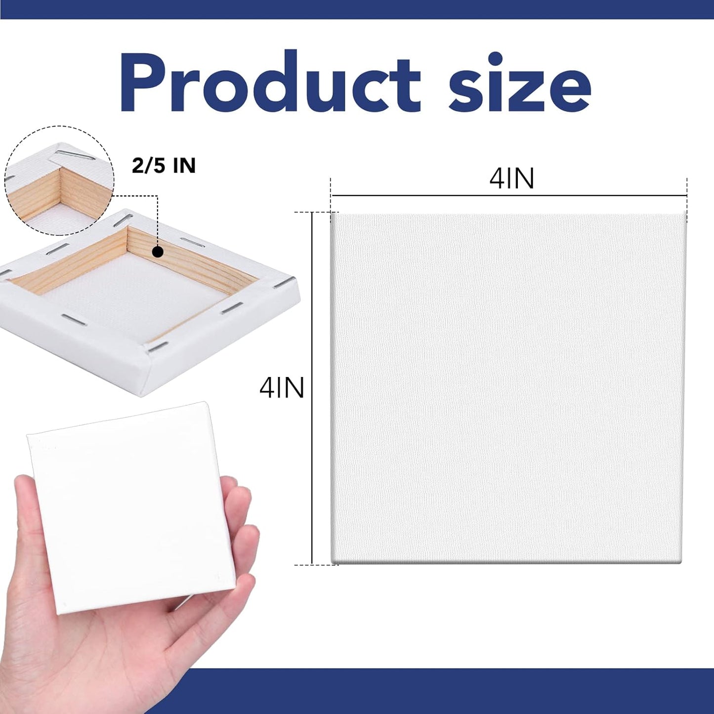 ESRICH Mini Stretched Canvas 12 Pack 4x4inch, 2/5''Profile Art Primed Canvases for Painting, 100% Cotton Small Professional Stretched Canvas for Kids and Art Supplies,for Acrylics,Oils&Other Painting.