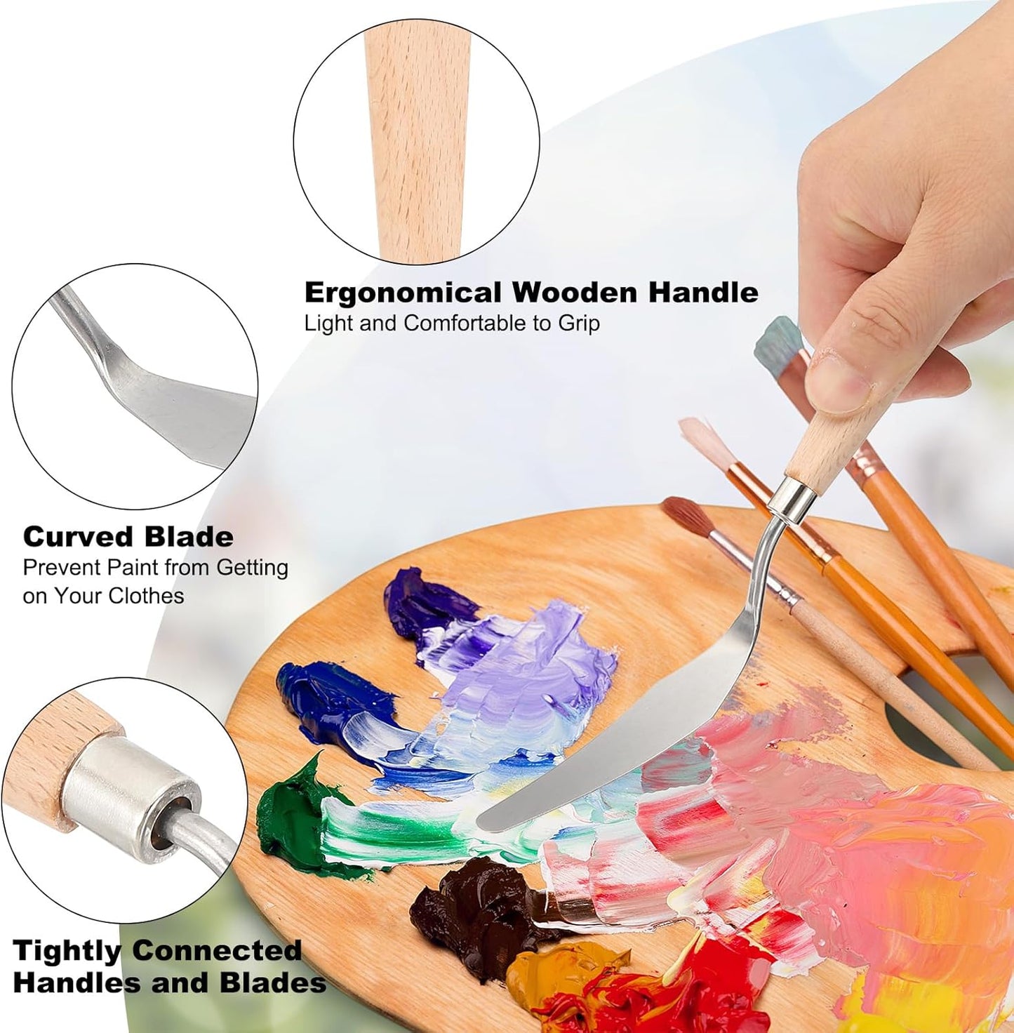 PATIKIL Art Spatula, No.6 15mm Stainless Steel Flexible Palette Knife Painting Knife Painting Spatula Oil Painting Mixing Scraper with Wood Handle for Canvas Acrylic Painting, Brown