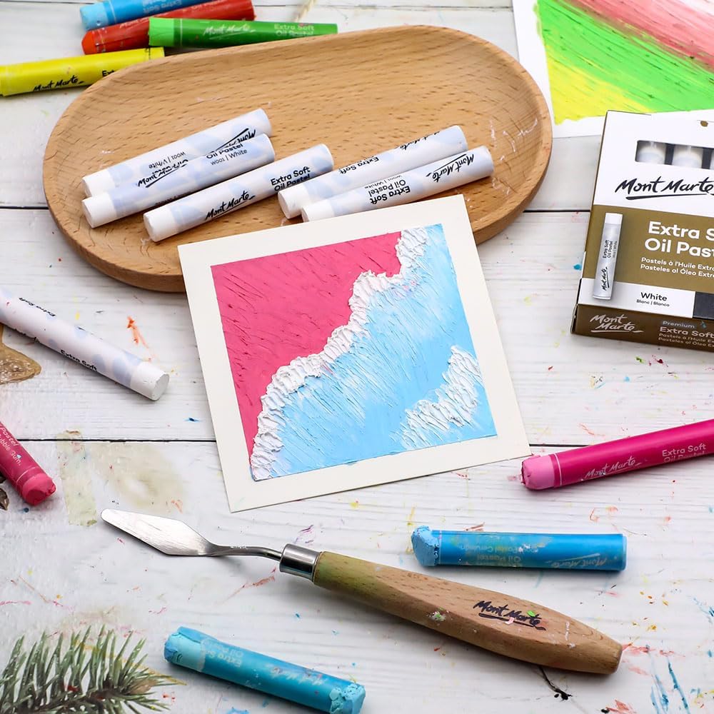 Mont Marte Extra Soft Oil Pastels White Premium 6pc, Assorted Natural Oil Pastel Colors, Vibrant, Buttery, Versatile Art Pastels for Blending, layering & Shading, Coloring and Sketching