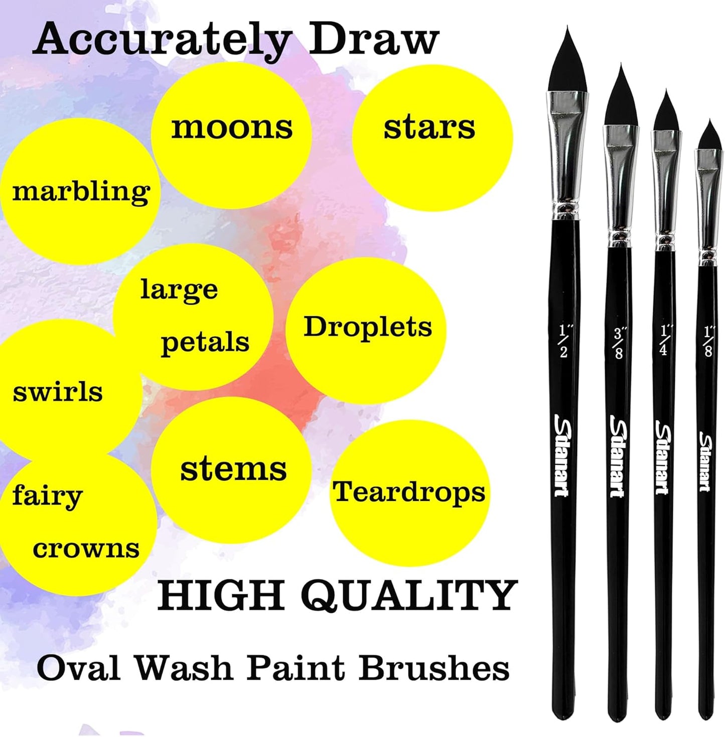 Cat Tongue Watercolor Brushes,4 PCS Oval Wash Paint Brushes for Acrylic Painting Floral Petal Watercolor Brush，Pointed Oval Paintbrush Professional Cat's Tongue Paint Brush Artist Paintbrushes