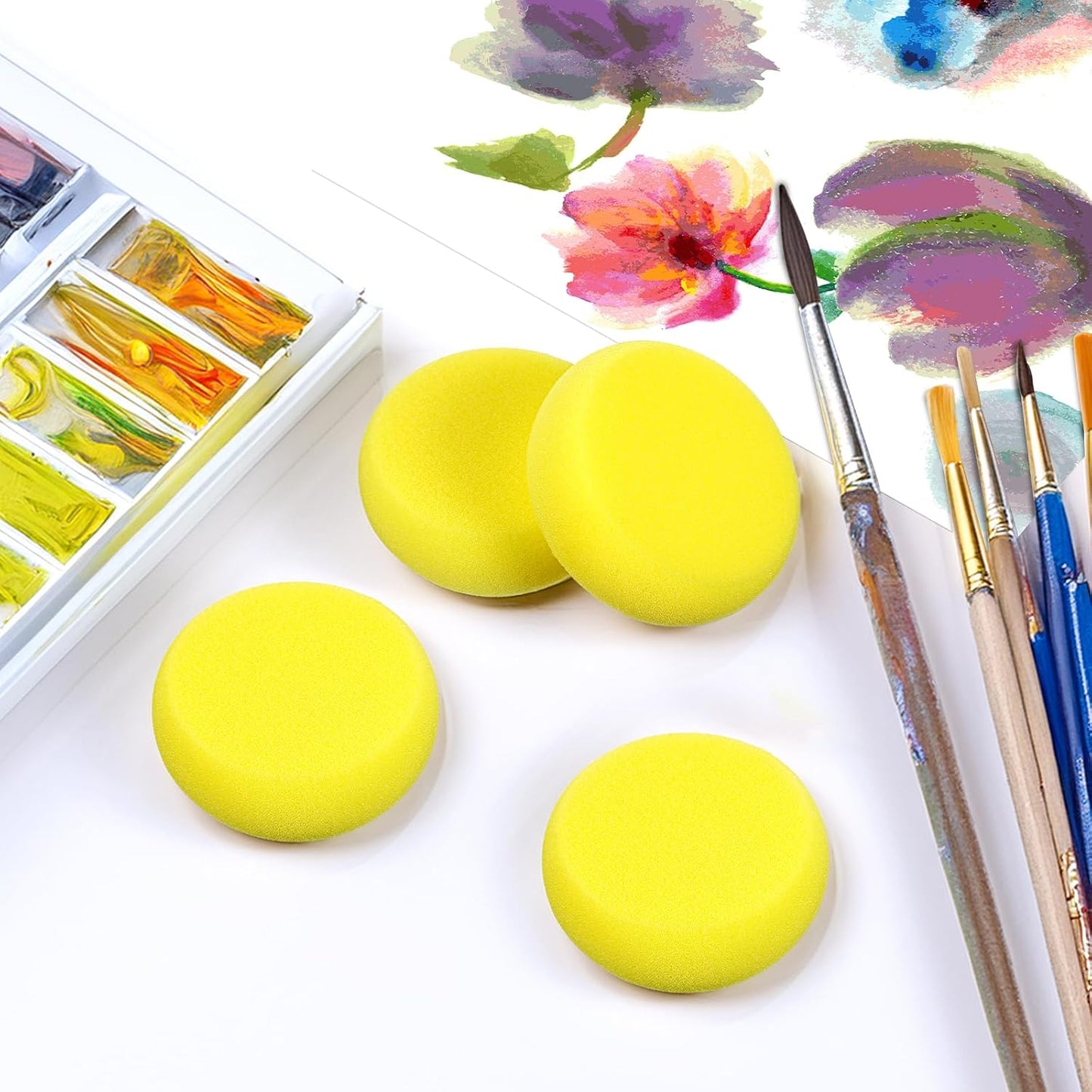 50 Pack Painting Sponge Pottery Sponges 2.9 inch Round Sponge Clay sponges for Pottery Yellow Artist Sponges for Face Painting Pottery Ceramics Art Crafts