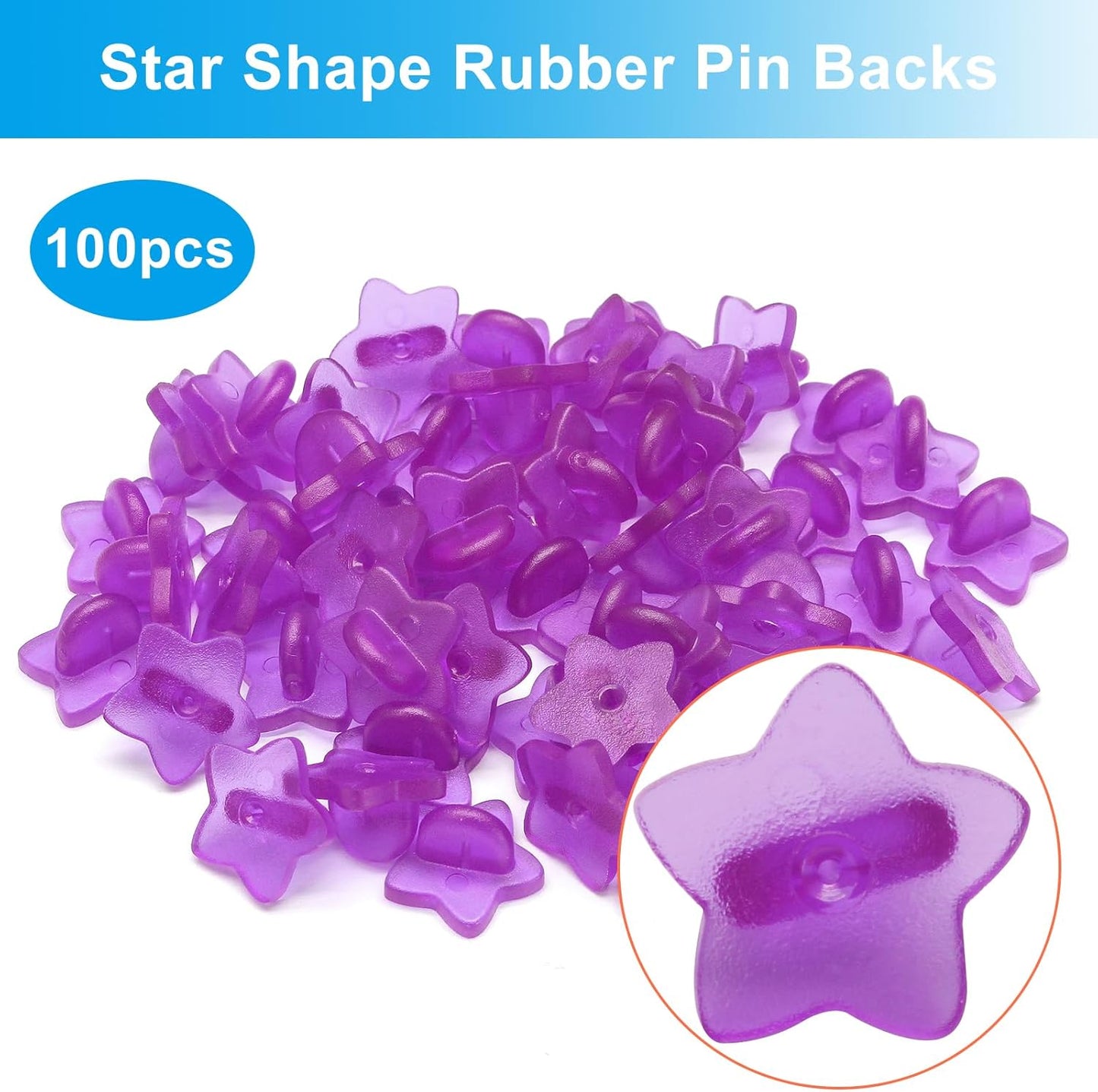 100 Pack Star Shape Rubber Pin Backs, Lapel Pin Backing Locking Pin Keepers, Brooch Holder for Uniform Badge Hat Tie（Purple）