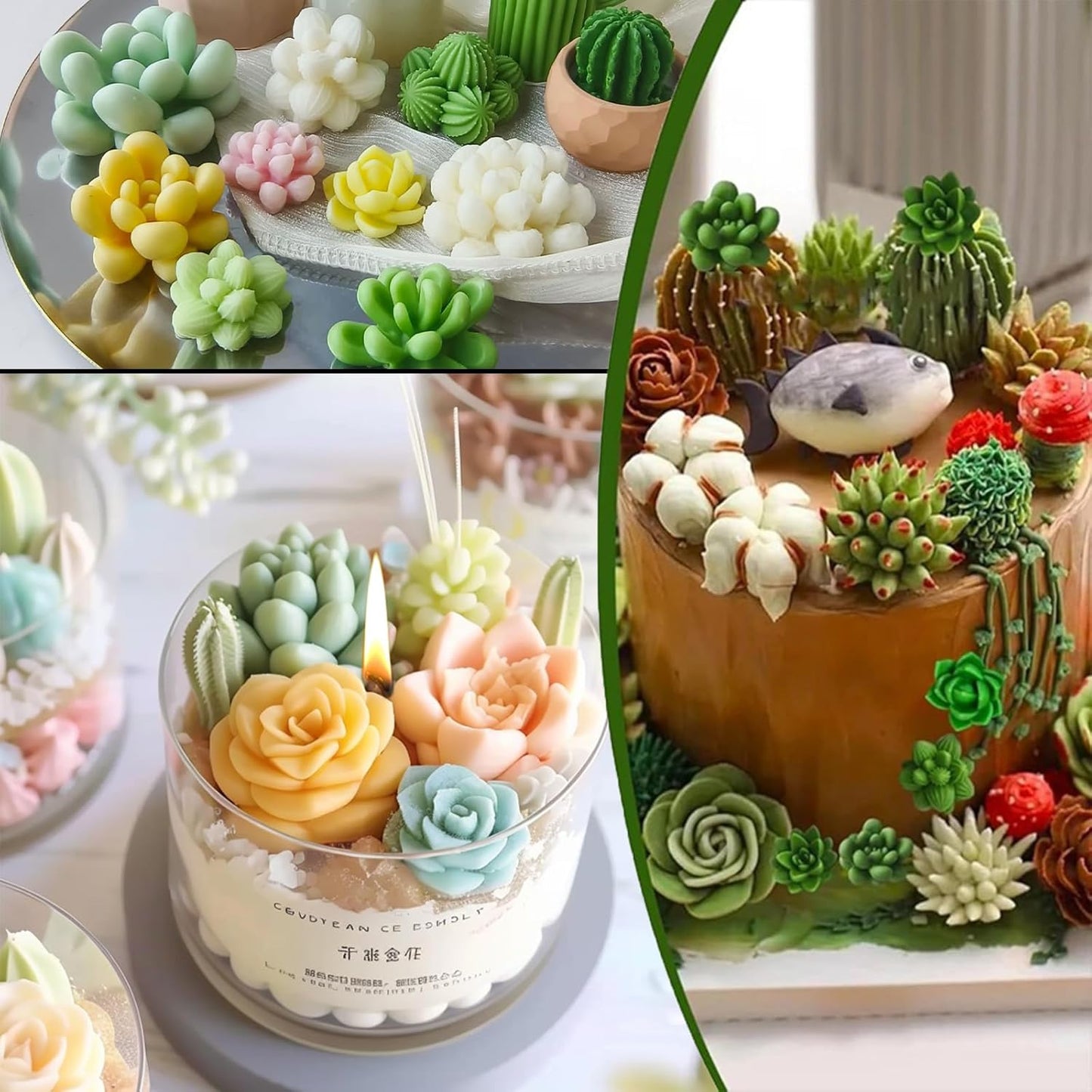 7 Cavity Succulent Silicone Mold for Candle Making,3D Silicone Cactus Succulents Leaves Candle Molds,Succulent Fondant Resin Molds for Candle Soaps Making, Wax Resin Casting,Cupcake