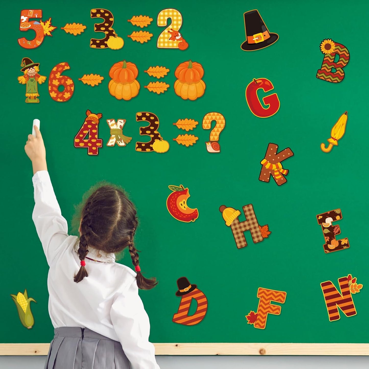 Faccito 176 Pcs Fall Bulletin Board Decorations Letters Numbers Alphabet Autumn Paper Cutouts Punctuation Symbols Combo Set Thanksgiving Classroom Decorations for School Chalkboard Party Teacher