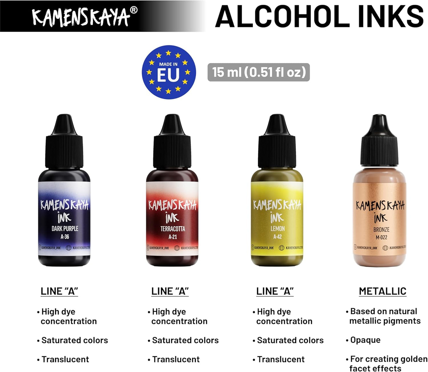 Alcohol Ink Set #6: Matched Color Combination of Alcohol Inks, 4 pcs. 0.51 fl oz (15 ml) Each