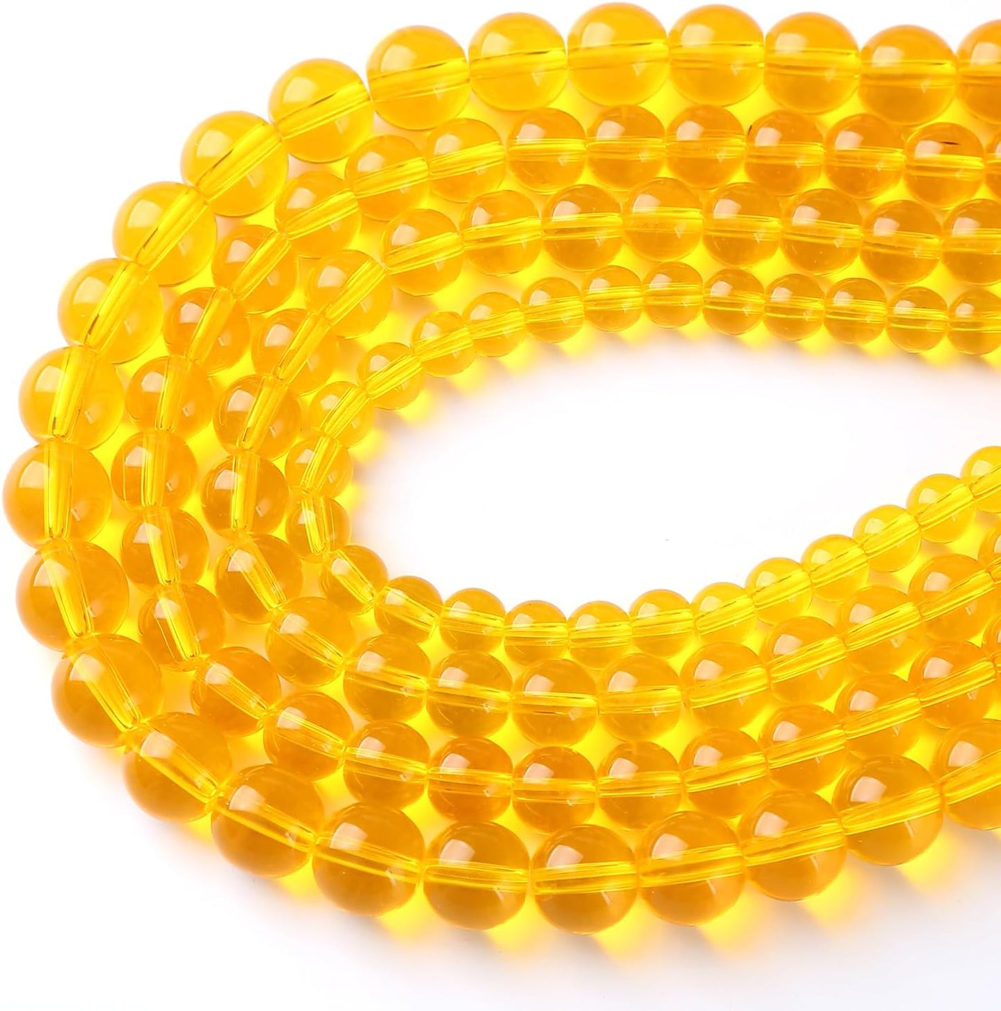 38pcs 10mm Smooth Yellow Crystal Glass Beads Citrine Round Loose Beads for Jewelry Making DIY Bracelet Necklace 15" Energy Healing Power Stone Beads