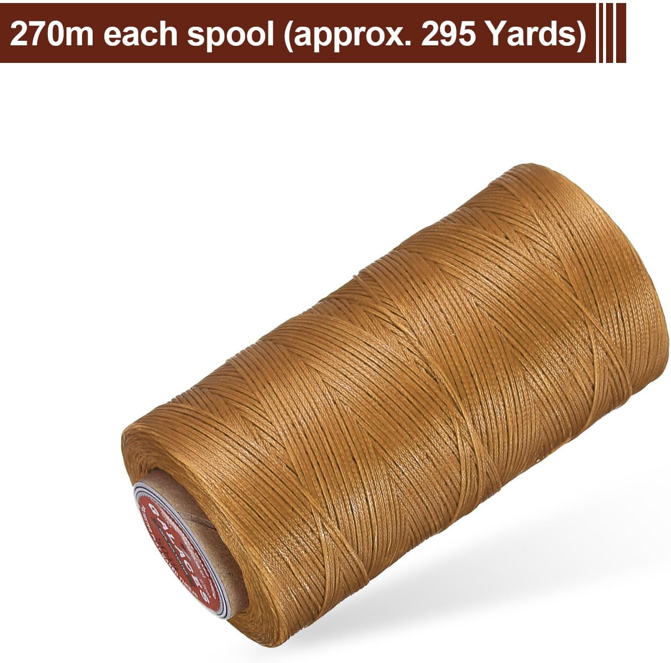 uxcell Flat Leather Sewing Waxed Thread, 270m / 295 Yards Polyester Wax String, 150D Wax Stitching Cord for Leather Crafts, Bookbinding, Bracelets Braided, Light Brown