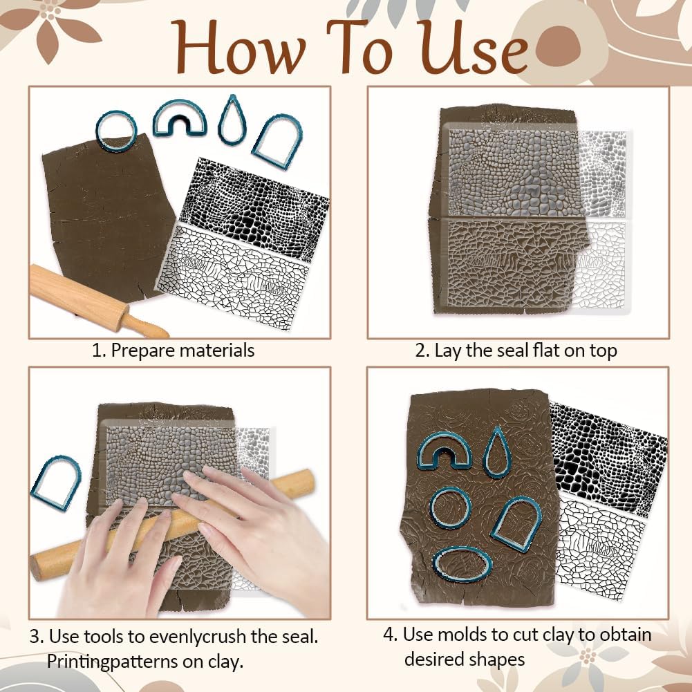 CHGCRAFT Leather Cracks Polymer Clay Texture Sheets Alligator Leather Flaw Silicone Texture Stamp Clay Modeling Pattern Pad Texture Sheets for Polymer Clay Making Earrings Jewelry