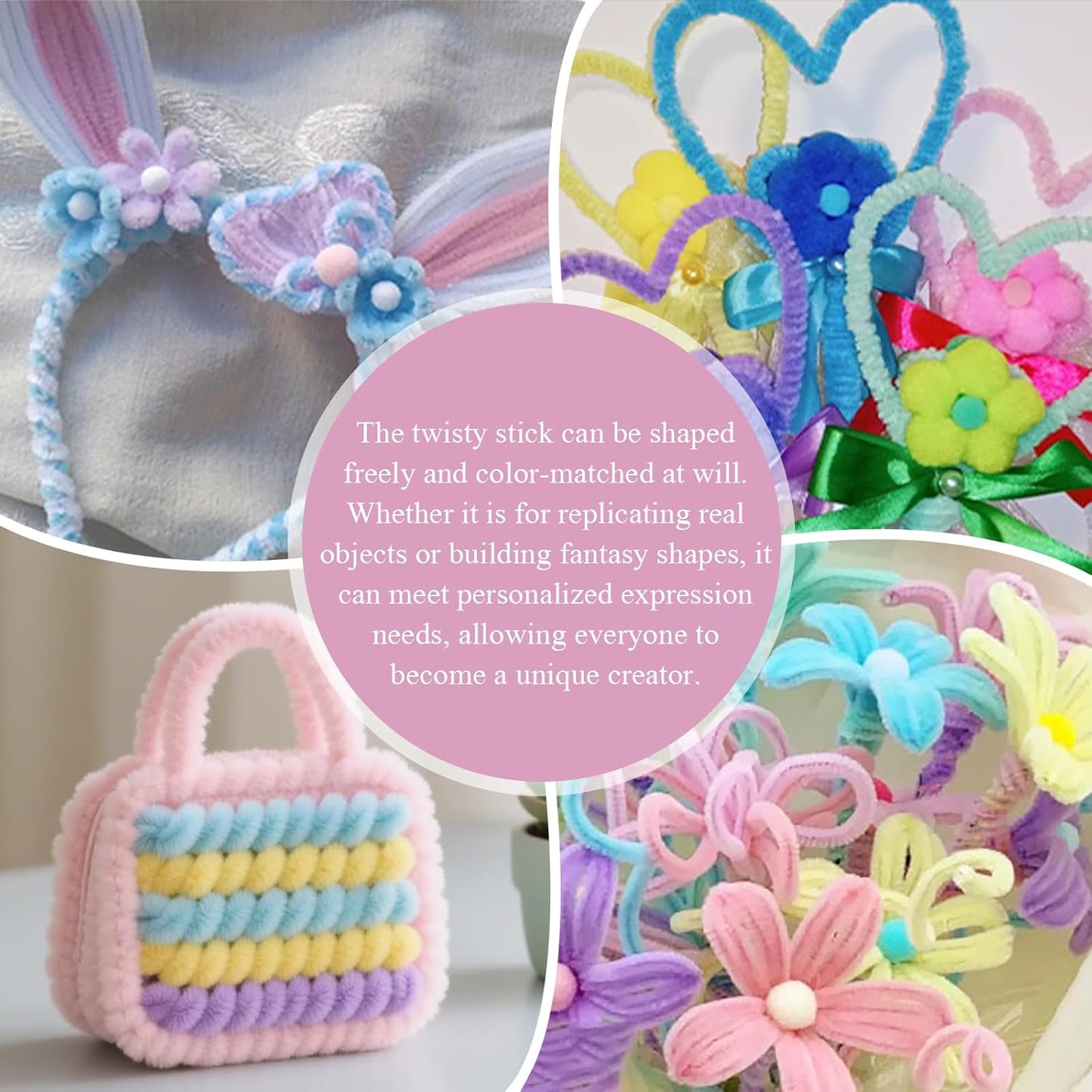 Rarapop 300 Pcs Thick Pipe Cleaners Craft Supplies, 12 Inch Multi-Color Chenille Stems for Art and Craft Projects Creative DIY Decorations(6 mm, 7 Colors)