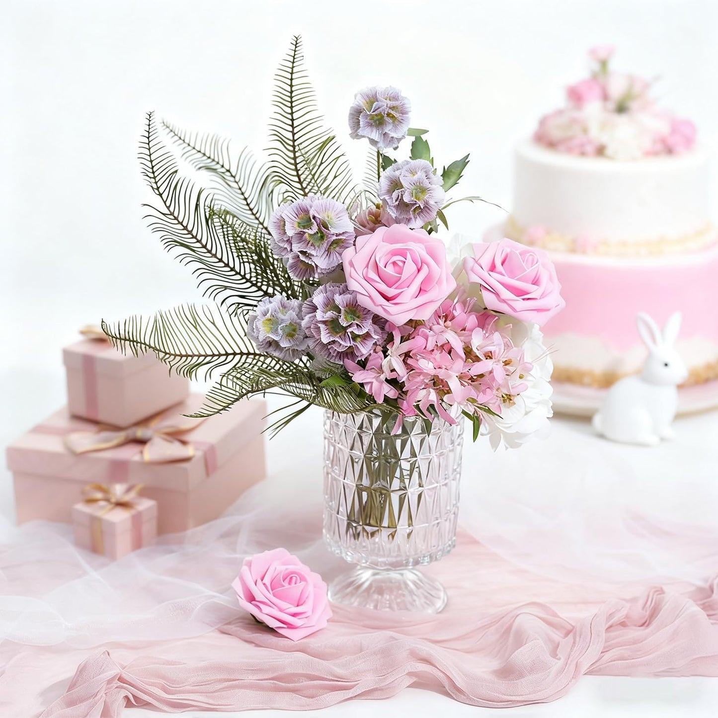 Artificial Flowers Foam Fake Roses 25pcs Pink Roses with Stems for Home Decor DIY Wedding Bouquets Party Bridal Shower Centerpieces Faux Flower Arrangements Tables Decorations