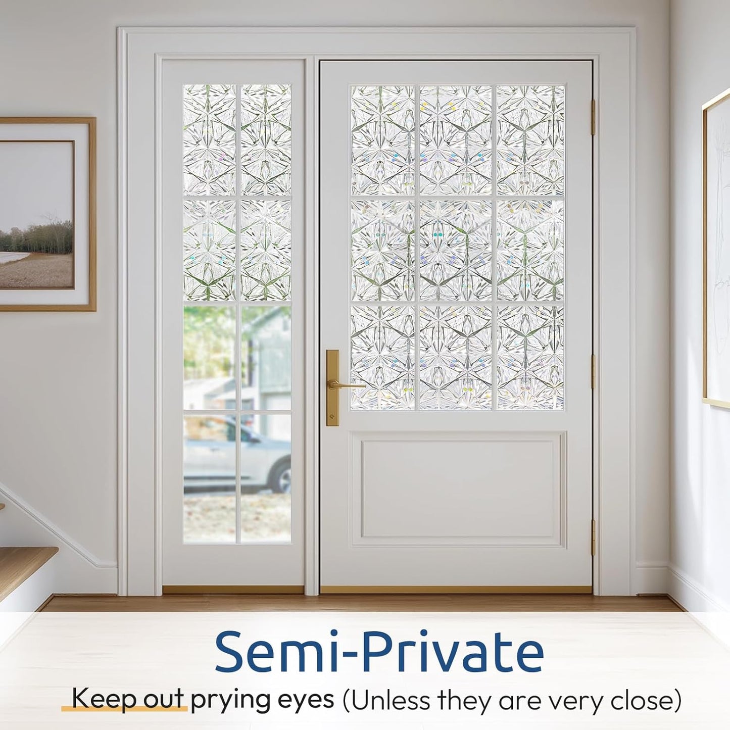 rabbitgoo Window Privacy Film Stained Glass Window Film, Decorative Stickers Removable UV Sun Blocking Clings Door Coverings, Diamond Pattern, 35.4 x 78.7 inches