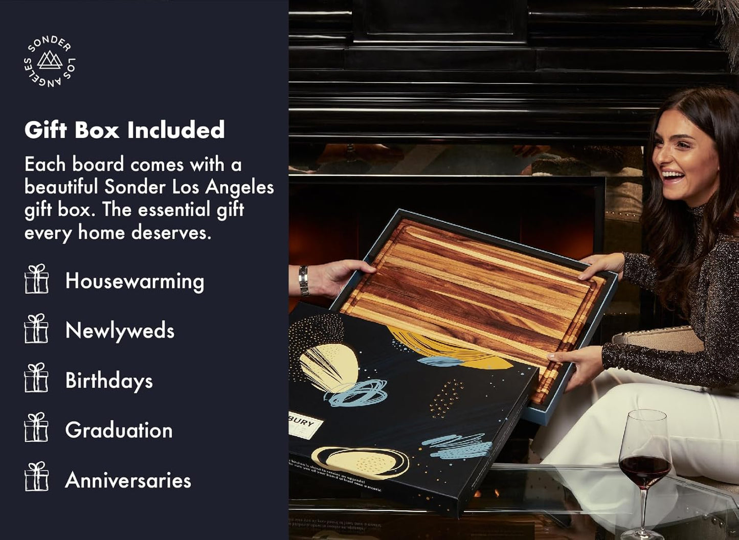 Sonder Los Angeles, XL Thick Teak Wood Cutting Board for Kitchen with Juice Groove, Sorting Compartments, Charcuterie Cheese Board 20x15x1.5 in (Gift Box Included)