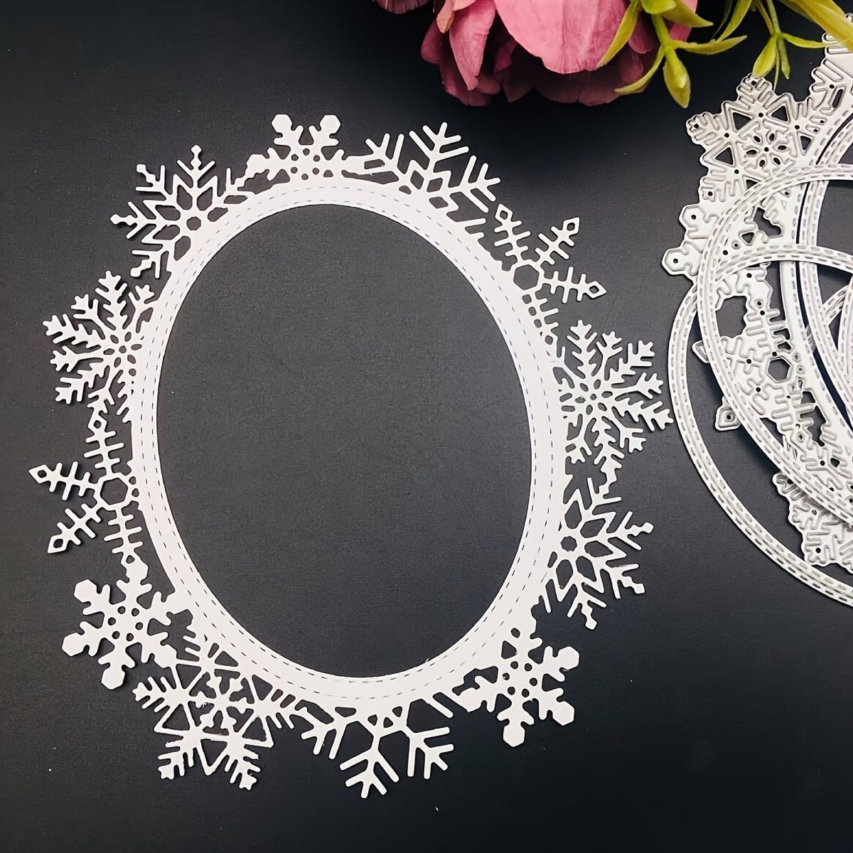 Lapoo Geometric Cutting Die for Scrapbooking - Durable, Cut Stencils for DIY Scrapbook Photo Album Decorative Paper Card, Card Making Supplies (Snowflake Round Frame 5.9 x 5.4 in)