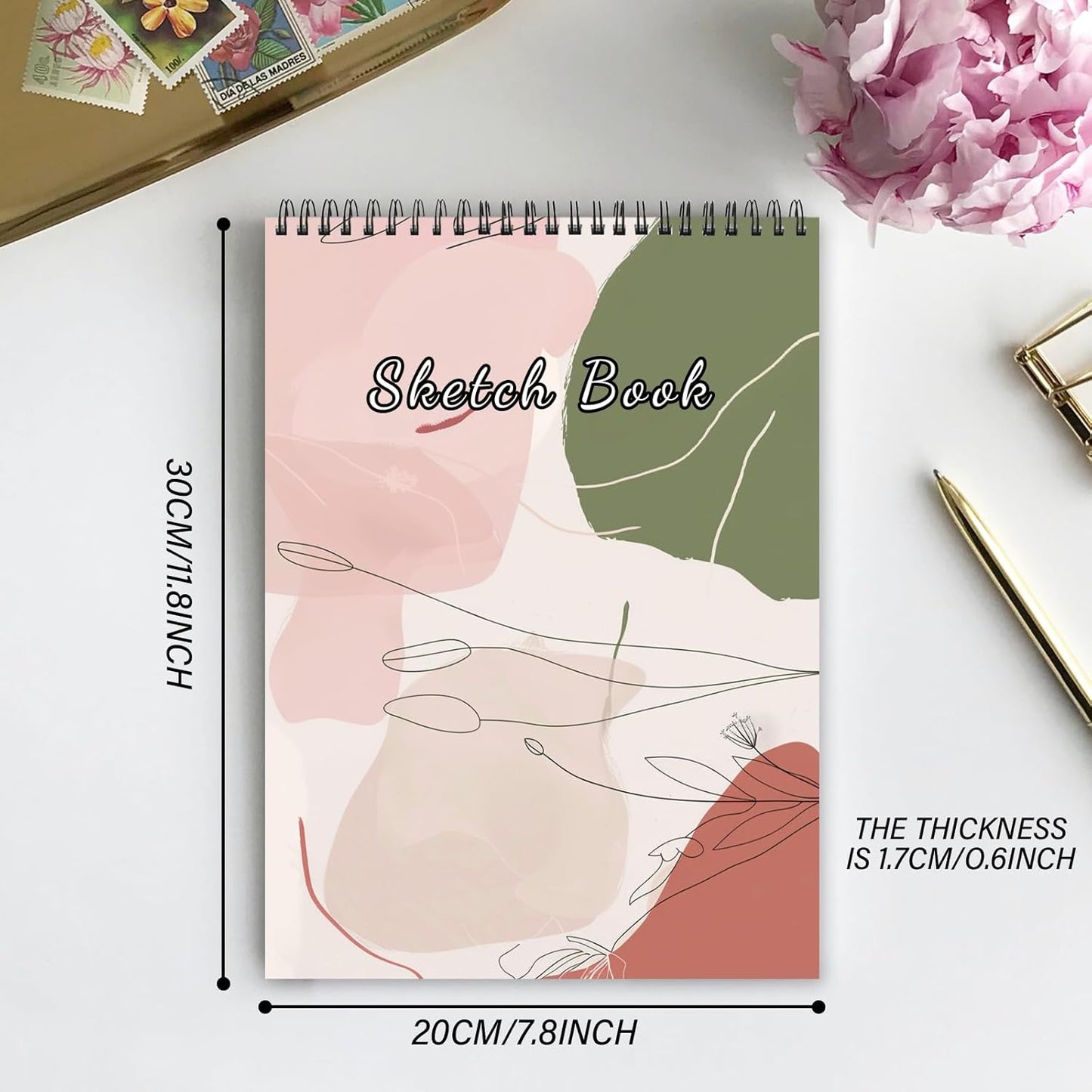 Cabreche Cute Sketchbook Top Spiral Bound Sketch Pad, 9 x 12 inch,100GSM Thick Paper,50 Sheets 100 Pages,Art Sketch Book Artistic Writing Drawing Paper for Girls Women Beginners-Color Block