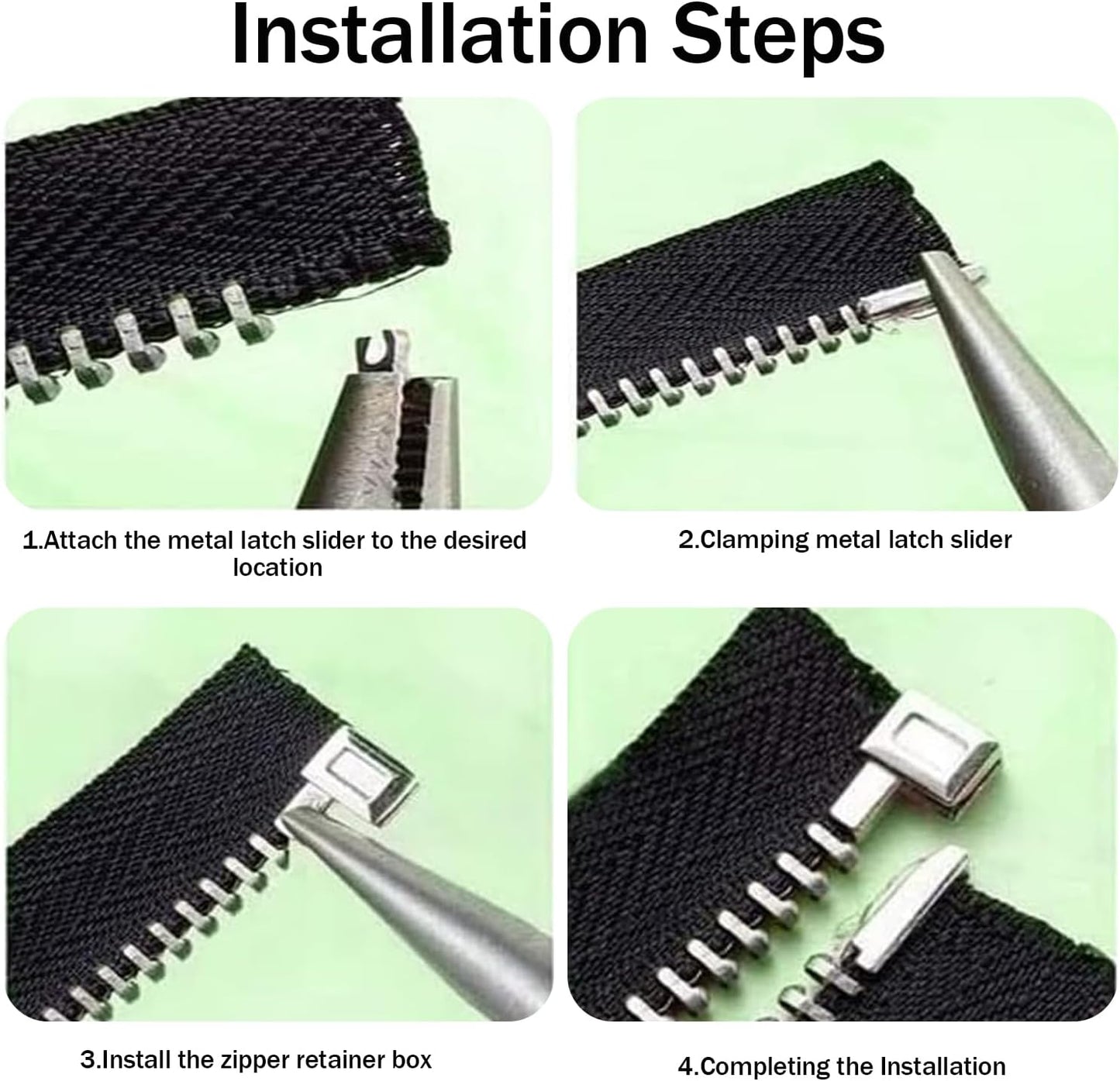 48pcs Zipper Head Slider, Zipper Latch Slider Retainer, 4 Sizes 3 Color Zippers Bottom Sliders Retainer Insertion Pin with 3pcs Zippers Latch for DIY Sewing Replacement Repair Kit