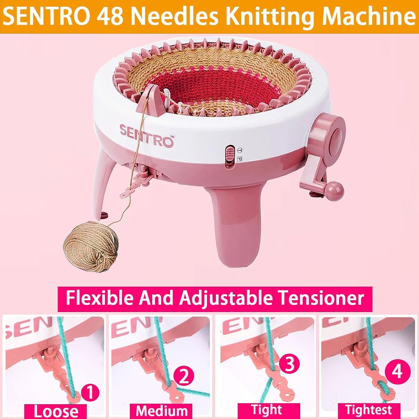 Sentro Knitting Machine, 48 Needles Smart Knitting Crochet Machine with Row Counter for Adults and Beginners, Automatic Circular Weaving Spinning Knitting Loom Machine Kit for Hat,Socks,Scarves,Gloves