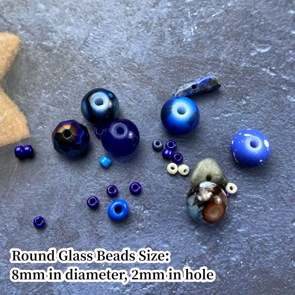 Assorted Glass Resin Beads Multi Size Colors Smooth Cracked Gravel Millet Spacer Beads for Bracelets Necklace Earring DIY Jewelry Making Craft (Deep Blue Series)