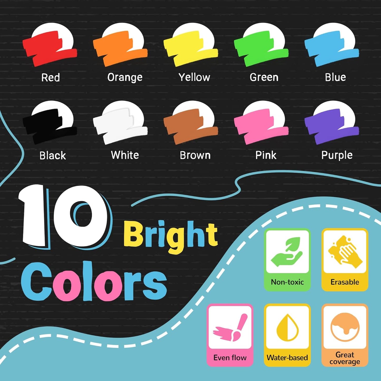 Window Chalk Markers for Glass Washable, 10 Colors Jumbo Liquid Chalk Marker with 15mm 3 in 1 Nib Thick Wide Tips, Big Chalkboard Markers, Car Paint Pen for Auto, Bistro, Mirror, Poster, Blackboards