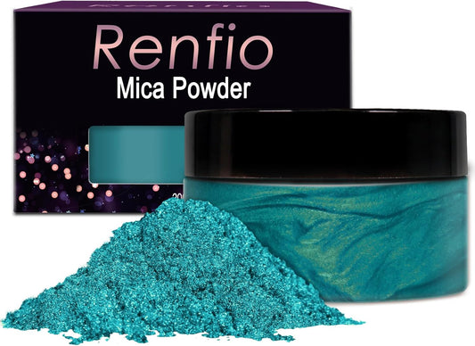 Renfio 100g Mica Powder Pigment, Metallic Natural Dye Mineral Pearl Shimmer Epoxy Resin Dye for Painting Soap Making Slime Bath Bombs 3.5 Oz - Lake Blue