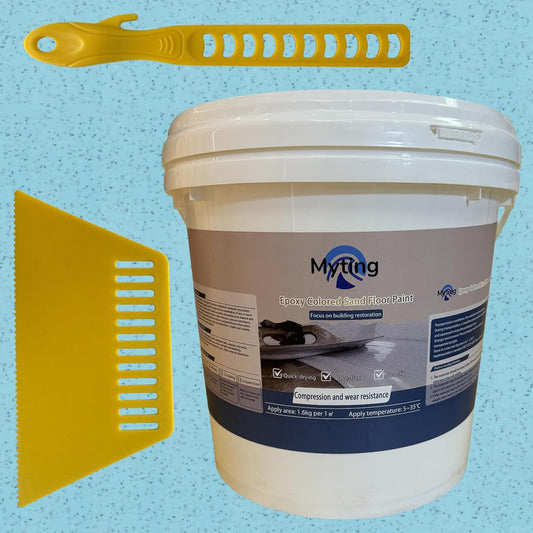 Epoxy Colored Sand Floor Paint, Epoxy Floor Paint High Gloss Marble Effect Coating for Indoor and Outdoor, Wear-resistant and non-slip Self-leveling Coating Blue 176OZ(5KG)