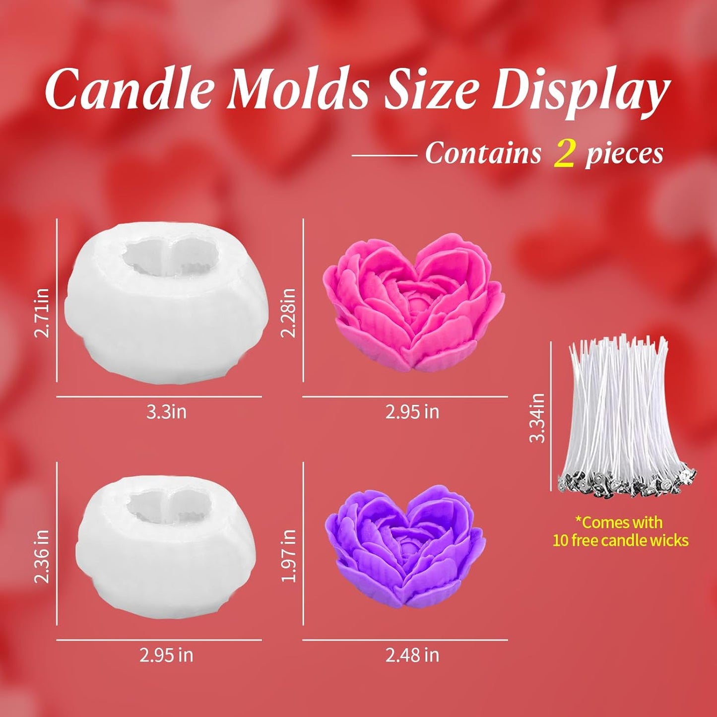 2Pcs Heart Flower Candle Wax molds Silicone Shapes for Candle Making Valentine Day Large Flower Candle Making Valentine Silicone Wax Mold for Candles moldes de silicona para velas