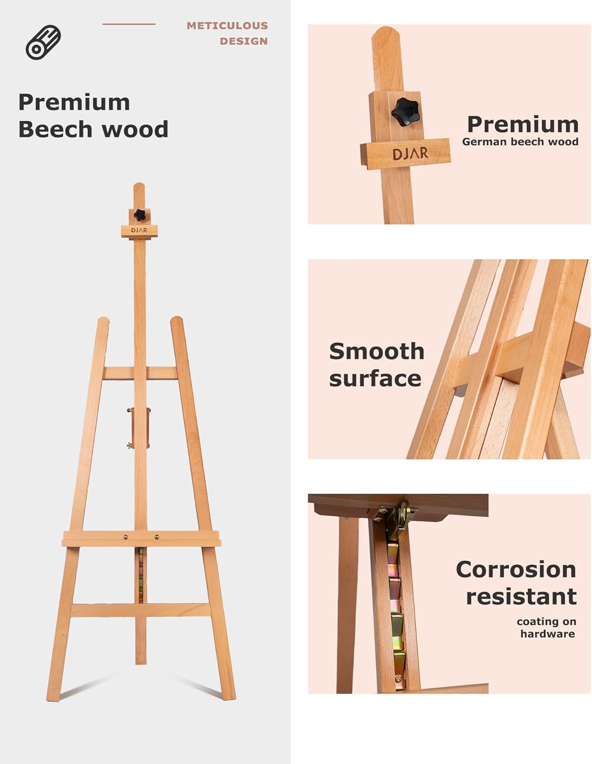 DJAR A Frame Wooden Art Easel for Painting, 57’’-76’’ Adjustable Height, Hold Canvas up to 43’’, Floor Easel Stand for Adults, Beginner