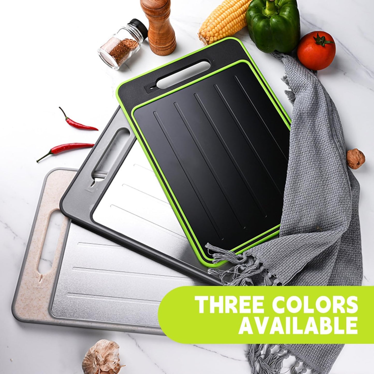 Cutting Board Double Sided,2 Pcs Vegetable Board With Sharpening Stone,Large Size+Small Size,Food Grade Stainless steel and Wheat straw PP Material,Eco-Friendly (Gray)