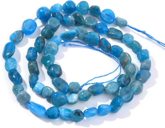 Blue Apatite Pebble Nugget Oval Free Tumbled Stone 6-8mm Natural Gemstone Loose Beads Approx 15.5 inch for DIY Jewelry Making