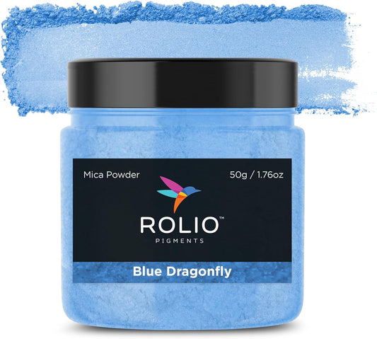 Rolio Premium Mica Powder - Blue Dragonfly (50G / 1.76oz) - 1 Jar of Blue Pigment Powder for Epoxy Resin, Dye, Soap Making, Nail Polish, Paint, Candle Making, Bath Bombs, Slime
