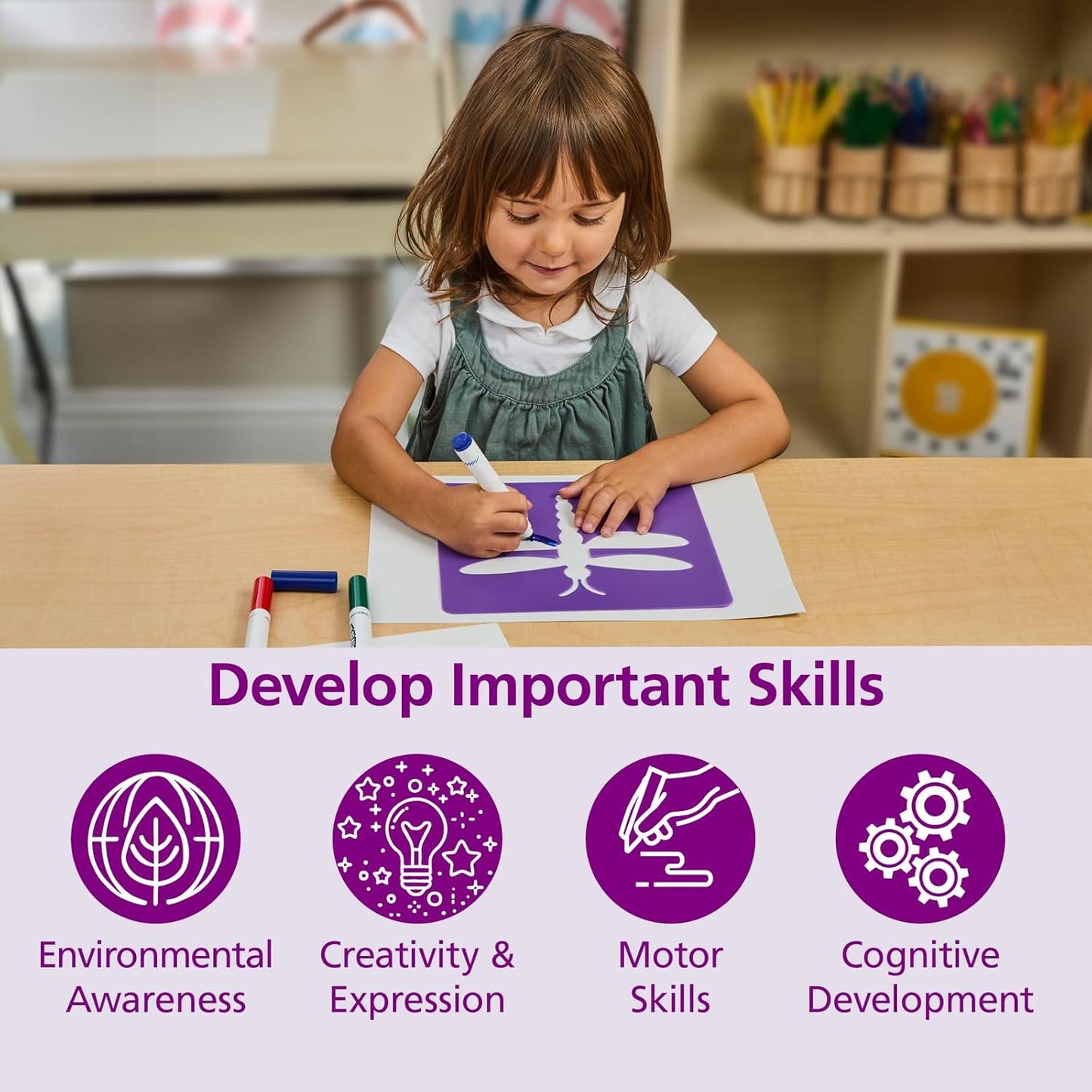 Colorations Garden Stencils, 12 Garden Designs, Made from Washable Plastic, 8 inches Each, Jumbo Size, Sturdy Stencils, Great for Creating Art, Kids Stencils, Stencils for Children