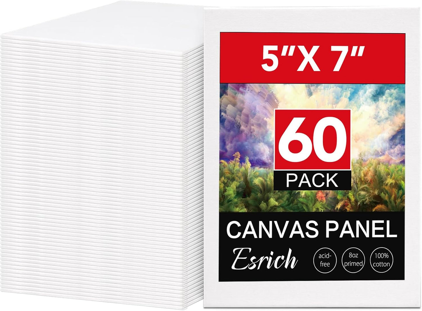 ESRICH 5x7 Small Canvases for Painting, 60 Pack Mini Canvas Boards for Painting Canvas Primed Acid Free Mini Blank Canvas Panels for Oil Paint,Watercolor,Acrylic Paint,Gouache&Tempera.