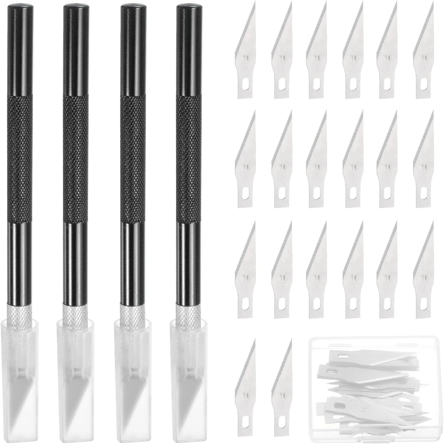 MECCANIXITY 4 Pcs Exacto Knife, Craft Hobby Knife with 40 Exacto Blades(#11) Profession Craft Knives for Crafting, Modeling, Scrapbooking (Black)